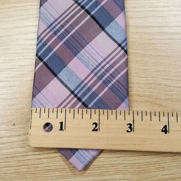 CALVIN KLEIN Mens Neck Tie Pink Plaid Classic Pointed Silk Blend - Picture 5 of 6